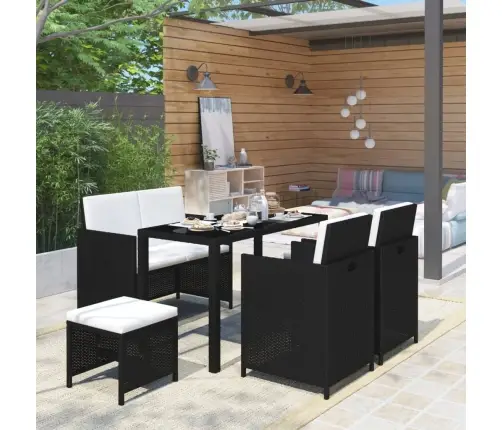 6-Daļīgs Dārza Mēbeļu Komplekts Ar Matračiem, Pe Pinums, Melns Vidaxl