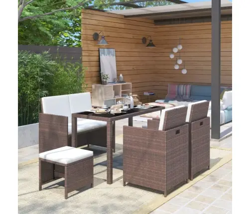 Lauko Valg. Baldų Komplektas Su Pag., 6D., Rudas, Poliratanas