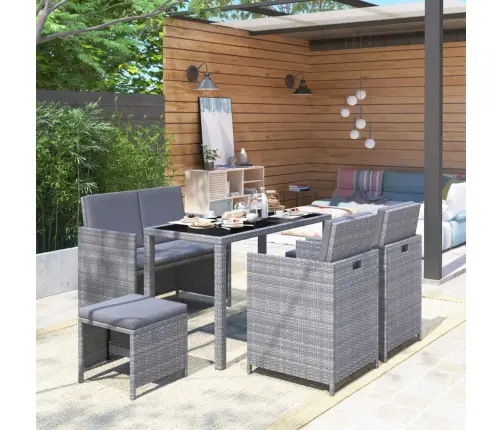 6-Daļīgs Dārza Mēbeļu Komplekts Ar Matračiem, Pe Pinums, Pelēks Vidaxl