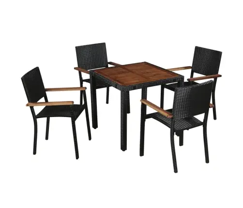 5-Daļīgs Dārza Mēbeļu Komplekts, Pe, Akācijas Koks, Melns Vidaxl