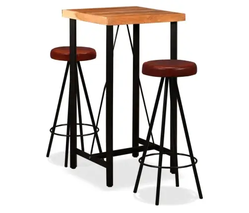 Trīsdaļīgs Bāra Mēbeļu Komplekts, Akācijas Masīvkoks, Īsta Āda Vidaxl