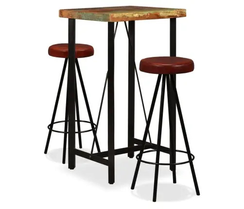 3-Osaline Baarikomplekt, Taaskasutatud Puidust Ja Nahast