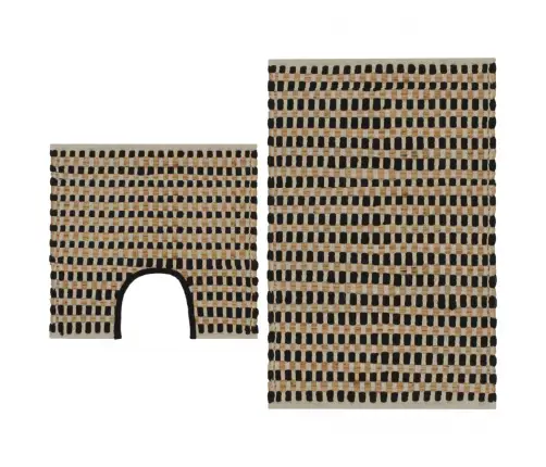 Džutas Vannasistabas Paklāju Komplekts, Audums, Dabīgs Un Melns Vidaxl