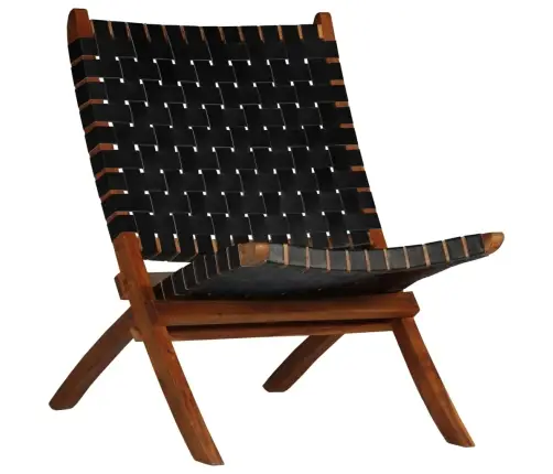 Saliekams Atpūtas Krēsls, Melna Dabīgā Āda Vidaxl