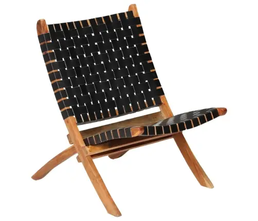 Saliekams Atpūtas Krēsls, Melna Dabīgā Āda Vidaxl