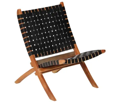 Saliekams Atpūtas Krēsls, Melna Dabīgā Āda Vidaxl