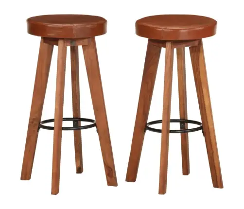 Bāra Krēsli, 2 Gab., Dabīga Āda Un Akācijas Masīvkoks Vidaxl