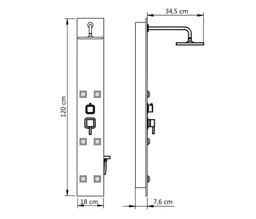Dušipaneeli Süsteem, Klaas, 18 X 42,1 X 120 cm Must