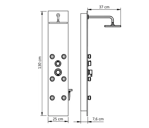 Dušo Panelė, Stiklas, 25X44,6X130cm Balta