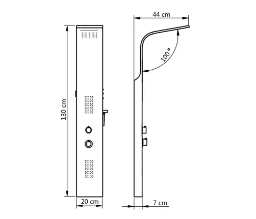 Dušas Sistēma Ar Paneli, 20X44X130 Cm, Balts Alumīnijs Vidaxl