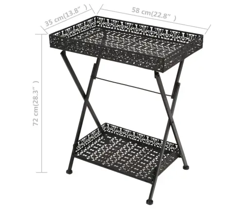 Saliekams Tējas Galdiņš, 58X35X72 Cm, Melns Metāls Vidaxl
