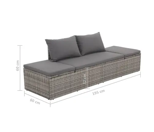 Sodo Gultas, Pilkas, 195X60 cm Poliratanas