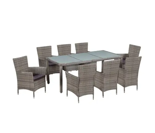 9-Daļīgs Dārza Mēbeļu Komplekts Ar Matračiem, Pe Pinums, Pelēks Vidaxl