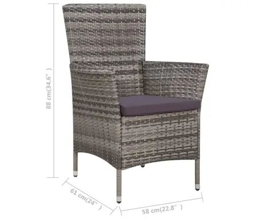 5-Daļīgs Dārza Mēbeļu Komplekts Ar Matračiem, Pe Pinums, Pelēks Vidaxl