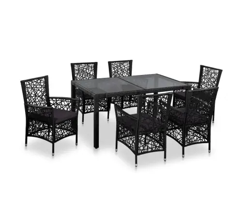 Lauko Valgomojo Baldų Kompl., 7 Dalių, Juodas, Poliratanas