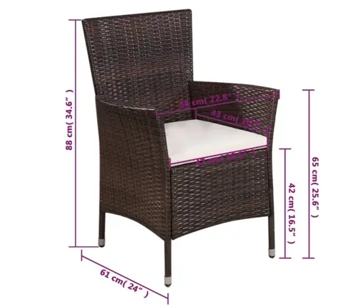 Dārza Krēsls Ar Kājsoliņu Un Spilveniem, Pe Rotangpalma, Brūns Vidaxl