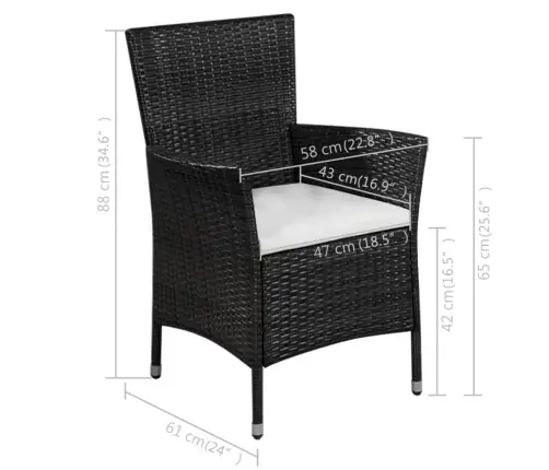 Dārza Krēsls Ar Kājsoliņu Un Matračiem, Pe Rotangpalma, Melns Vidaxl