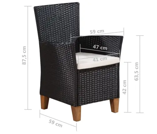 7-Osaline Aiamööblikomplekt, Polürotang, Must Ja Pruun