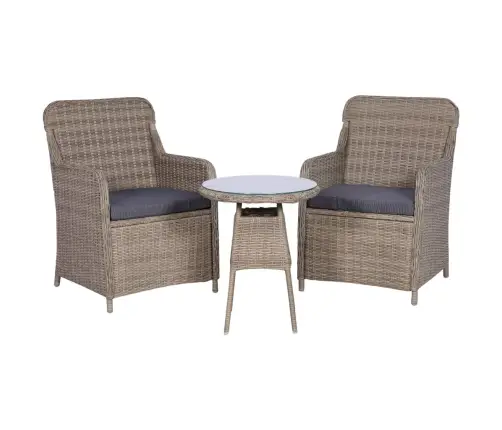 3-Osaline Aiamööblikomplekt Patjadega, Polürotang, Pruun