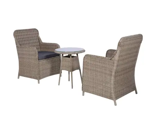 3-Osaline Aiamööblikomplekt Patjadega, Polürotang, Pruun