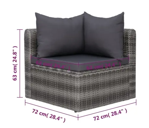 7-Osaline Aiamööblikomplekt Patjadega, Polürotang, Hall