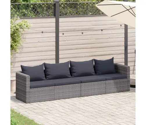 4-Daļīgs Dārza Dīvāna Komplekts Ar Matračiem, Pelēks Pe Pinums Vidaxl