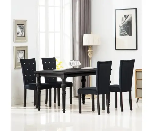 Valgomojo Kėdės, 4Vnt., Juodos Spalvos, Aksomas Valgomojo Kėdės, 4Vnt., Juodos Spalvos, Aksomas