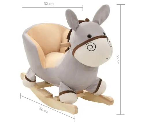 Rotaļu Šūpuļkrēsls Ar Atzveltni, 60X32X50 Cm, Ēzelis, Pelēks Vidaxl