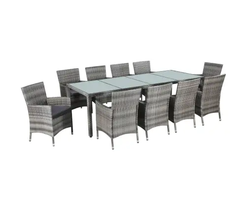 11-Daļīgs Dārza Mēbeļu Komplekts Ar Matračiem, Pe, Pelēks Vidaxl