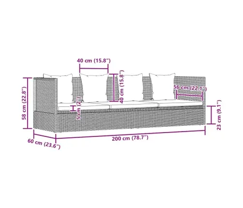 Dārza Gulta, Pelēka, 200X60 Cm, Pe Rotangpalma Vidaxl