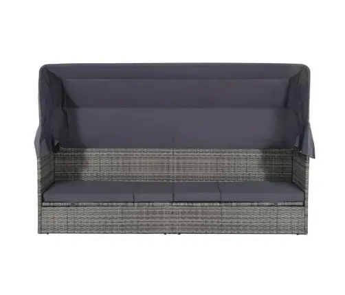 Dārza Gulta Ar Jumtiņu, Pelēka, 205X62 Cm, Pe Rotangpalma Vidaxl