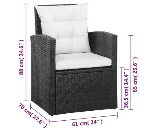 5-Daļīgs Dārza Atpūtas Mēbeļu Komplekts Ar Matračiem, Pe, Melns Vidaxl