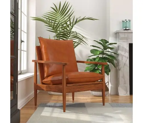 Atpūtas Krēsls, Brūna Dabīgā Āda, Akācijas Koks   Vidaxl