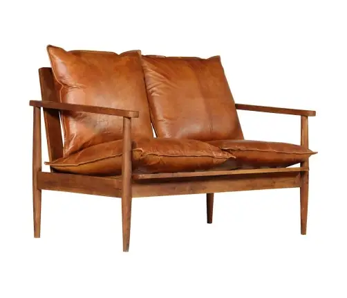 Divvietīgs Dīvāns, Brūns, Dabīgā Āda, Akācijas Koks Vidaxl