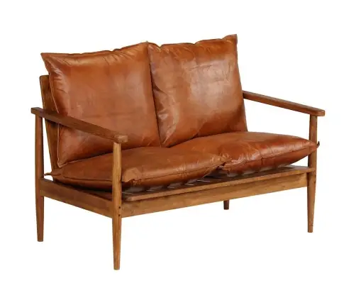 Divvietīgs Dīvāns, Brūns, Dabīgā Āda, Akācijas Koks Vidaxl