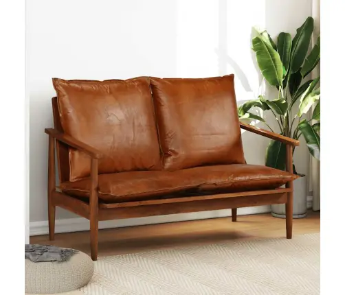 Divvietīgs Dīvāns, Brūns, Dabīgā Āda, Akācijas Koks Vidaxl