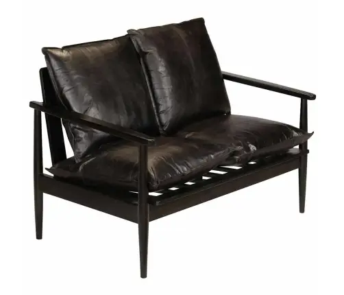 Divvietīgs Dīvāns, Melna Dabīgā Āda, Akācijas Koks Vidaxl