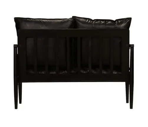 Divvietīgs Dīvāns, Melna Dabīgā Āda, Akācijas Koks Vidaxl