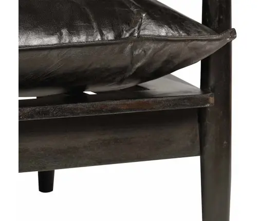 Divvietīgs Dīvāns, Melna Dabīgā Āda, Akācijas Koks Vidaxl