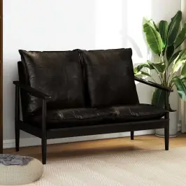 Divvietīgs Dīvāns, Melna Dabīgā Āda, Akācijas Koks Vidaxl Divvietīgs Dīvāns, Melna Dabīgā Āda, Akācijas Koks Vidaxl