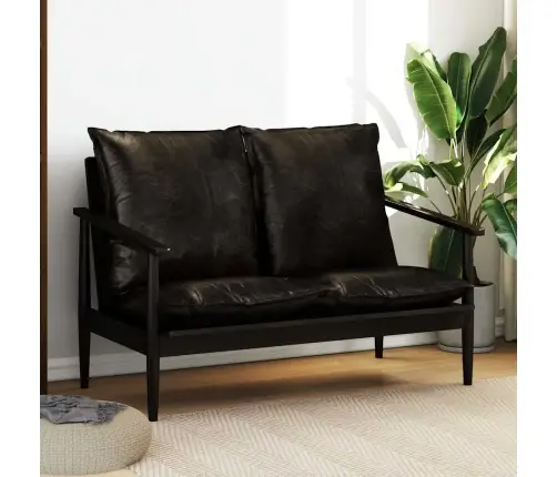 Divvietīgs Dīvāns, Melna Dabīgā Āda, Akācijas Koks Vidaxl