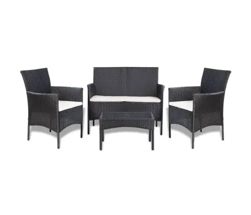 4-Daļīgs Dārza Atpūtas Mēbeļu Komplekts Ar Matračiem, Pe, Melns Vidaxl