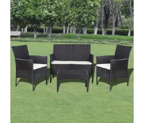 4-Daļīgs Dārza Atpūtas Mēbeļu Komplekts Ar Matračiem, Pe, Melns Vidaxl