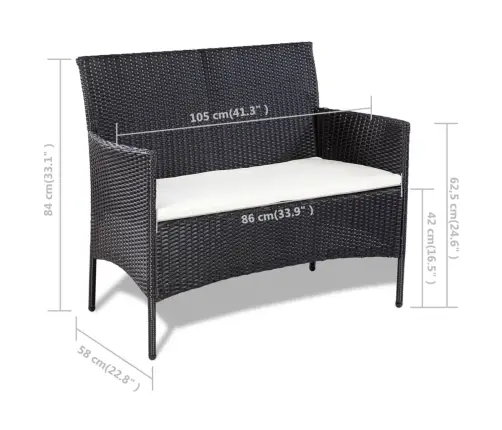 4-Daļīgs Dārza Atpūtas Mēbeļu Komplekts Ar Matračiem, Pe, Melns Vidaxl