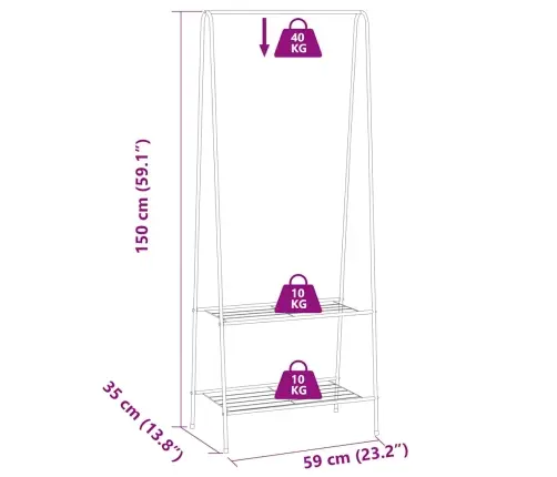 Drēbju Pakaramais, 59X35X150 Cm, Balts Vidaxl