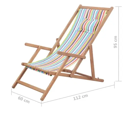 Saliekams Pludmales Krēsls, Krāsains Audums, Koka Rāmis Vidaxl