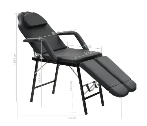 Kilnojama Kosmetologinė Kėdė, Dirbtinė Oda, 185X78X76cm Juoda
