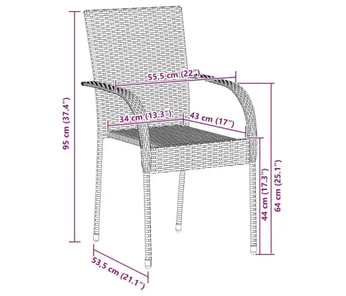 Dārza Krēsli, 2 Gab., Pe Rotangpalma, Melni Vidaxl