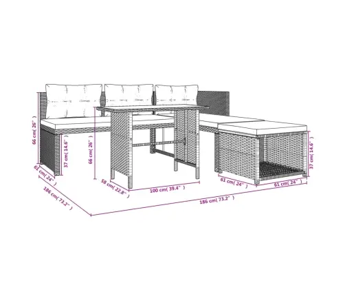 4-Daļīgs Dārza Atpūtas Mēbeļu Komplekts, Pe Rotangpalma, Brūns Vidaxl