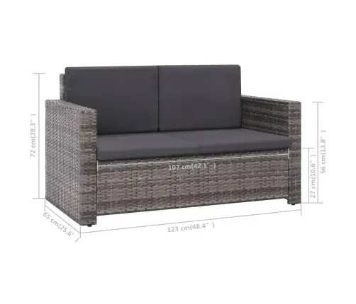 2-Osaline Aiamööblikomplekt Patjadega, Polürotang, Hall